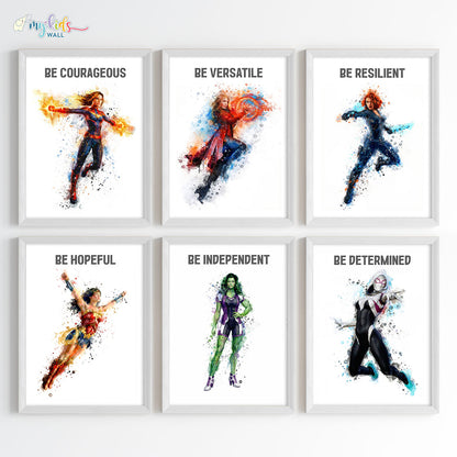 Marvellous Women Superheroes Personalised Watercolor Wall Art (Framed)