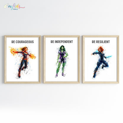 Marvellous Women Superheroes Personalised Watercolor Wall Art (Framed)