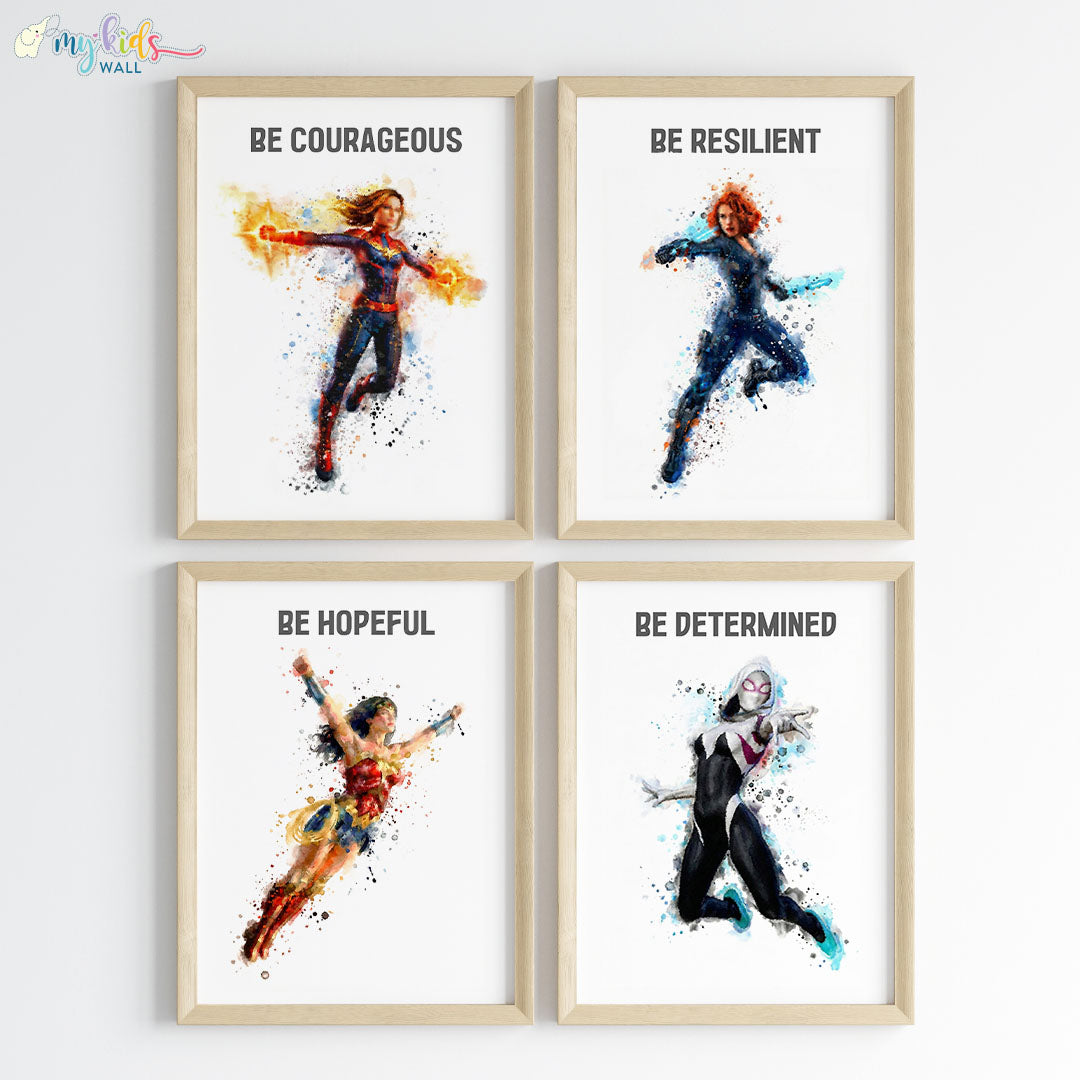 Marvellous Women Superheroes Personalised Watercolor Wall Art (Framed)