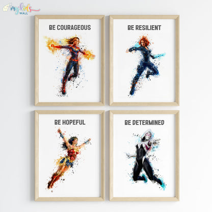 Marvellous Women Superheroes Personalised Watercolor Wall Art (Framed)