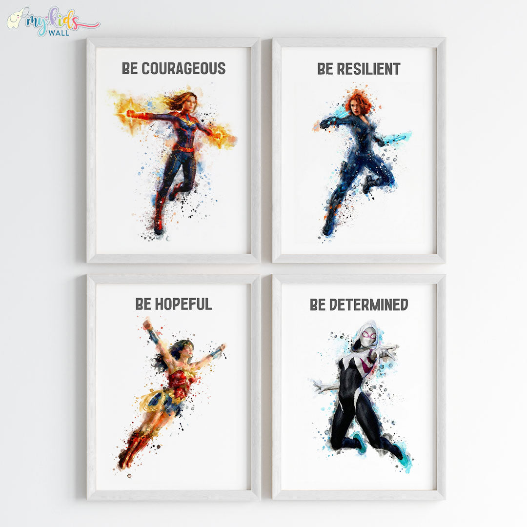Marvellous Women Superheroes Personalised Watercolor Wall Art (Framed)