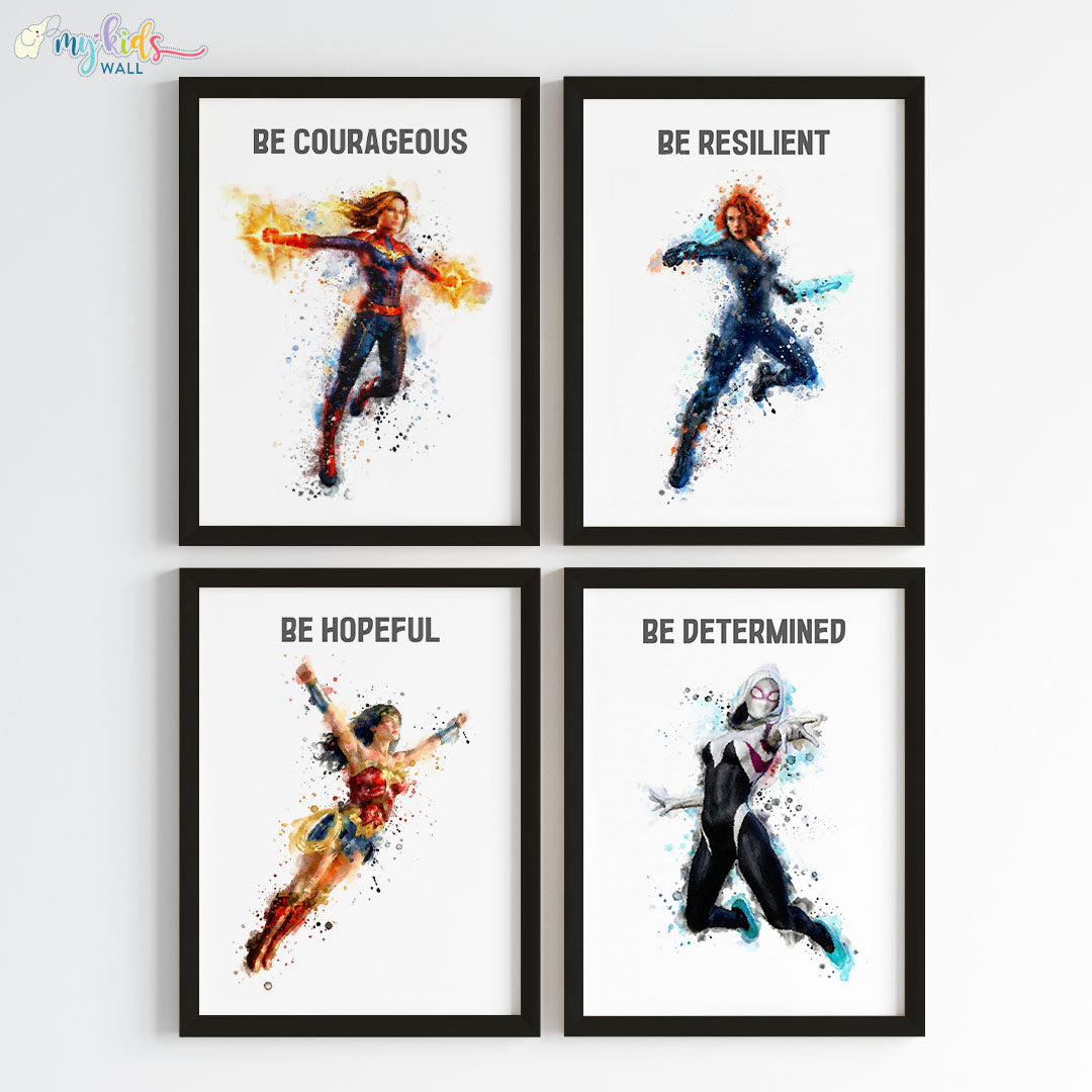 Marvellous Women Superheroes Personalised Watercolor Wall Art (Framed)