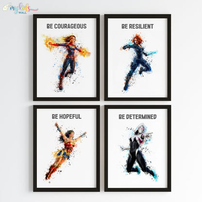 Marvellous Women Superheroes Personalised Watercolor Wall Art (Framed)