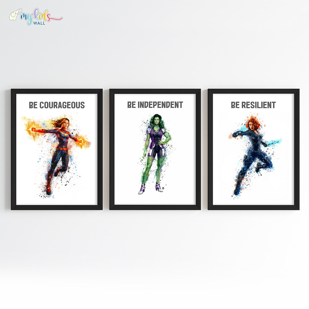 Marvellous Women Superheroes Personalised Watercolor Wall Art (Framed)