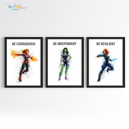 Marvellous Women Superheroes Personalised Watercolor Wall Art (Framed)