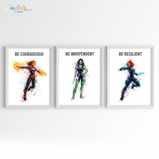 Marvellous Women Superheroes Personalised Watercolor Wall Art (Framed)