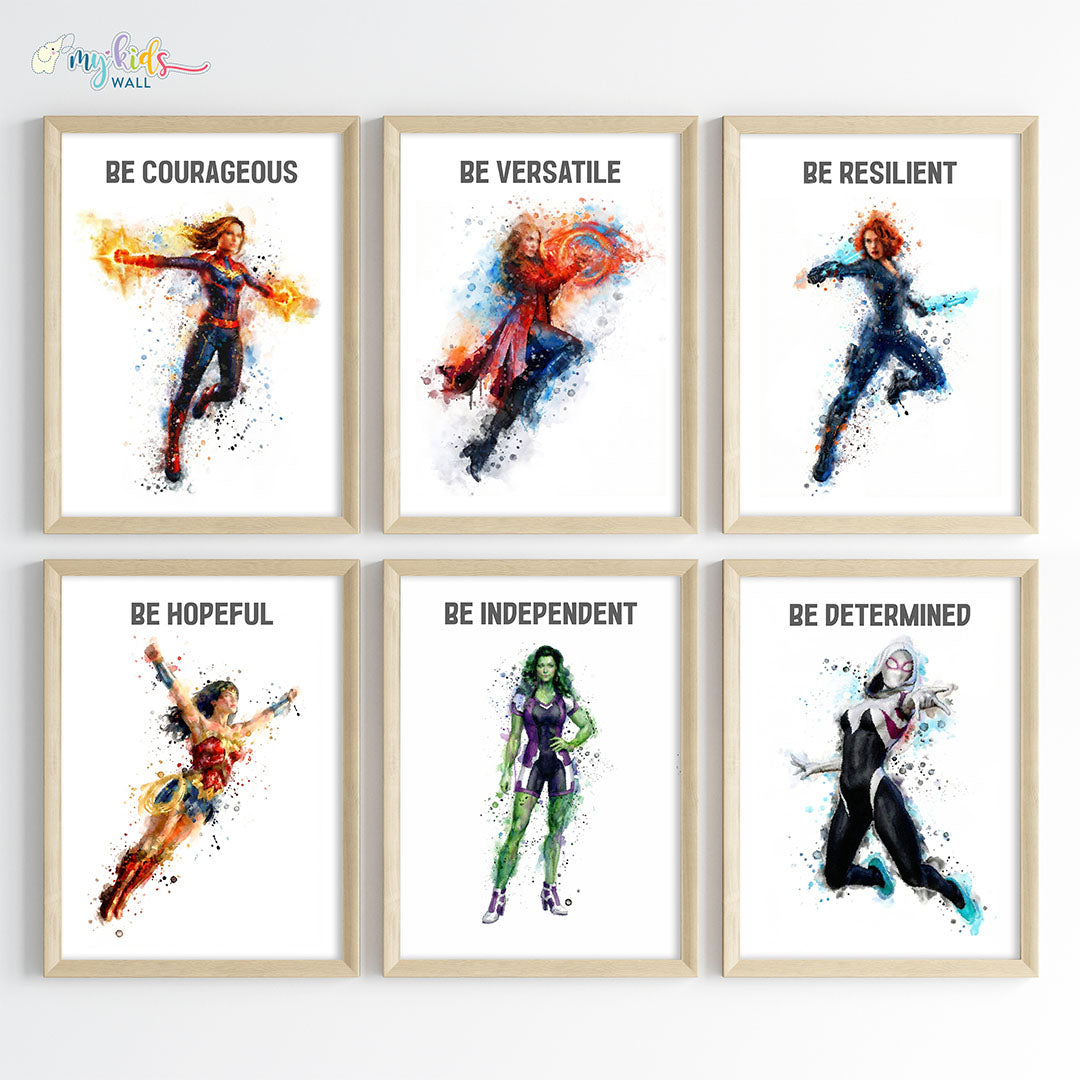 Marvellous Women Superheroes Personalised Watercolor Wall Art (Framed)