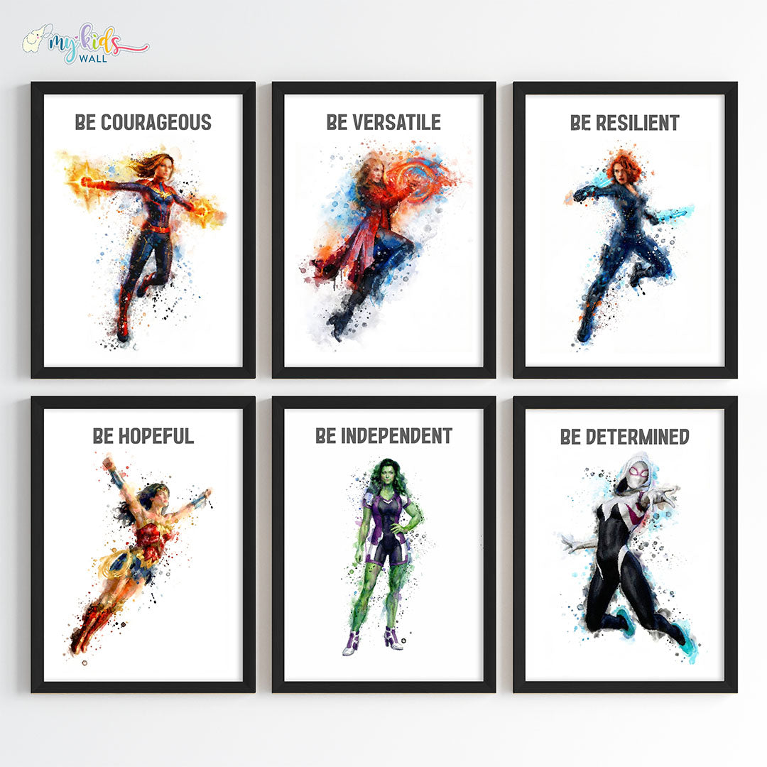 Marvellous Women Superheroes Personalised Watercolor Wall Art (Framed)