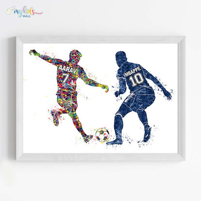Playing Football with Mbappe Personalized Wall Art (Framed)