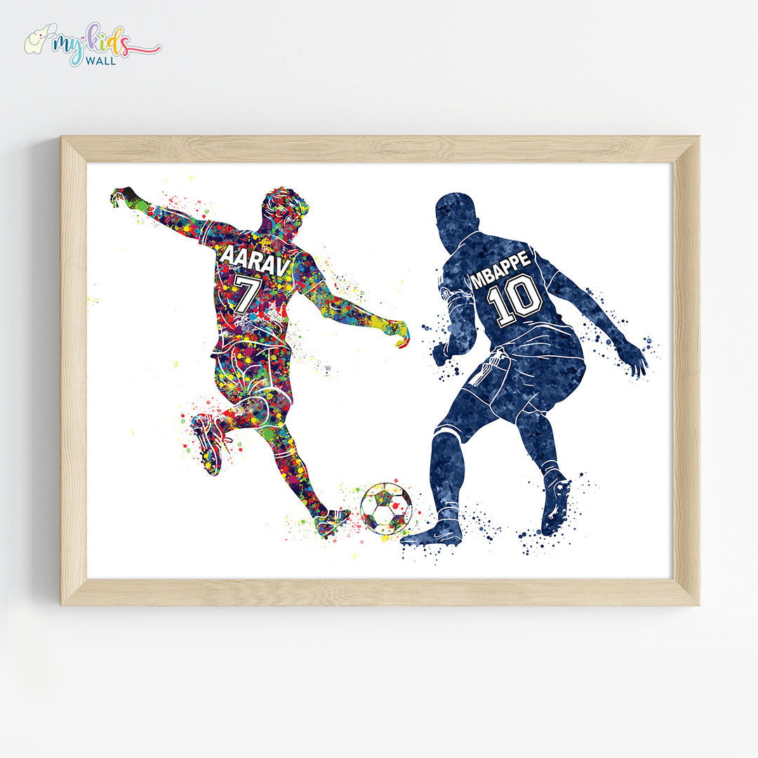 Playing Football with Mbappe Personalized Wall Art (Framed)