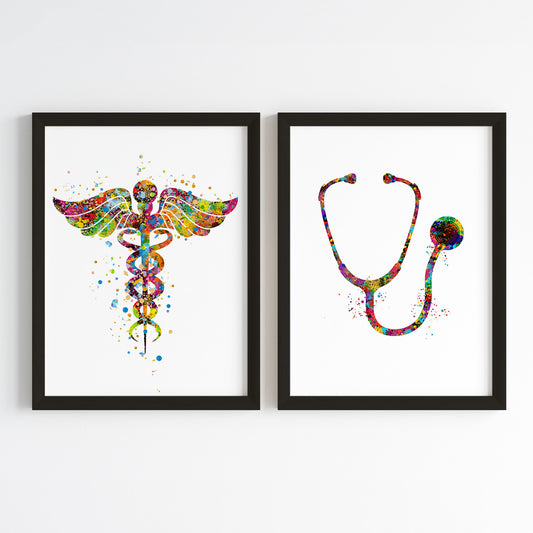 Medical Themed Modern Watercolor Wall Art (Framed)