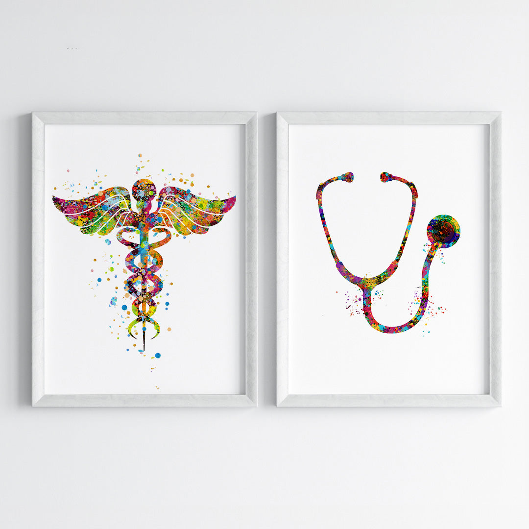 Medical Themed Modern Watercolor Wall Art (Framed)
