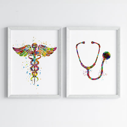 Medical Themed Modern Watercolor Wall Art (Framed)