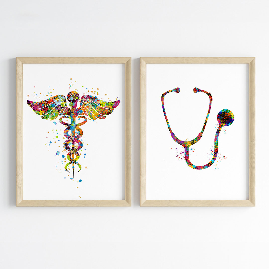 Medical Themed Modern Watercolor Wall Art (Framed)