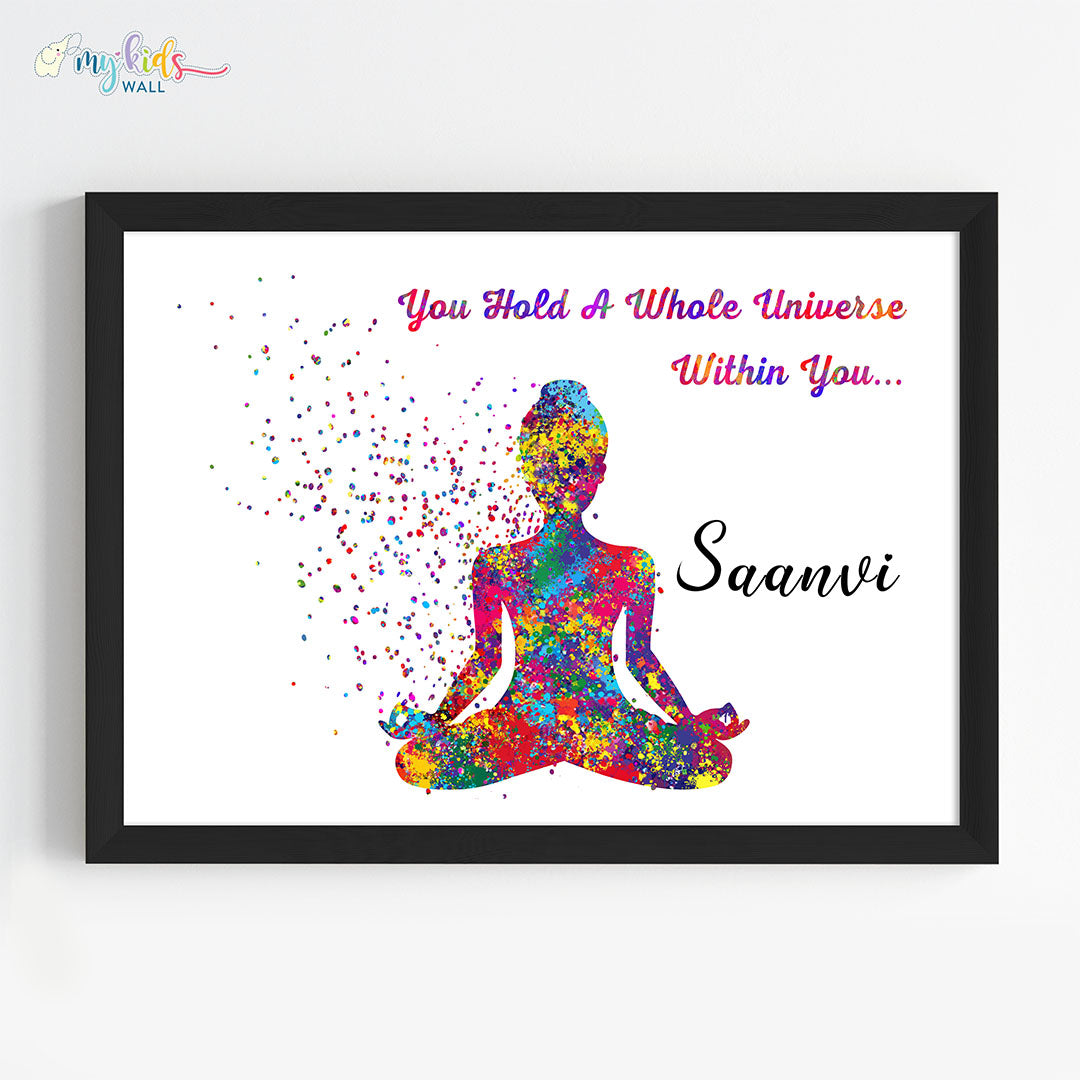 Meditating Yogi Personalized Wall Art Framed Black