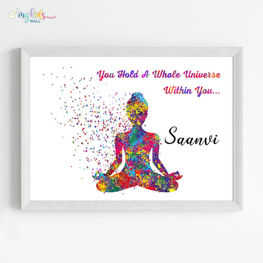 Meditating Yogi Personalized Wall Art Framed White