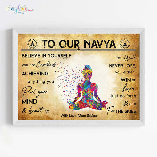Meditating Yogi Personalized Motivational Wall Art Framed White