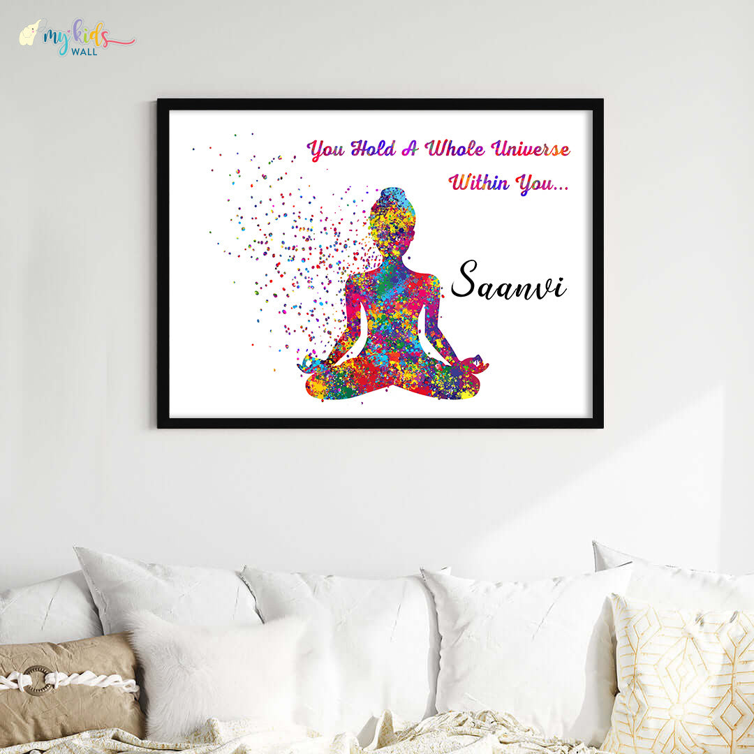 Meditating Yogi Personalized Wall Art Big Frame Black