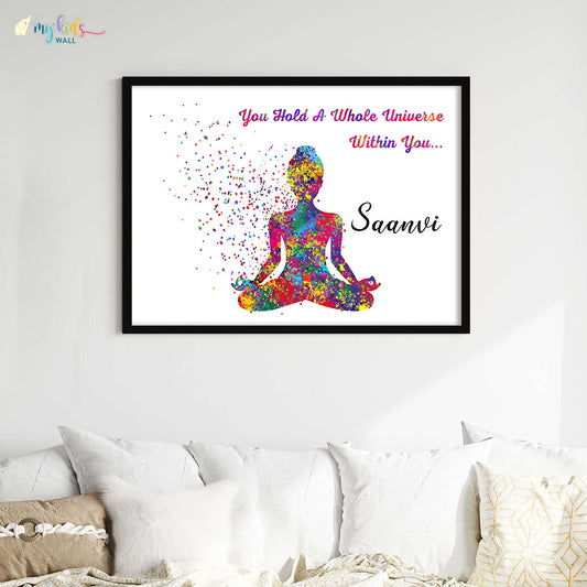 Meditating Yogi Personalized Wall Art Big Frame Black
