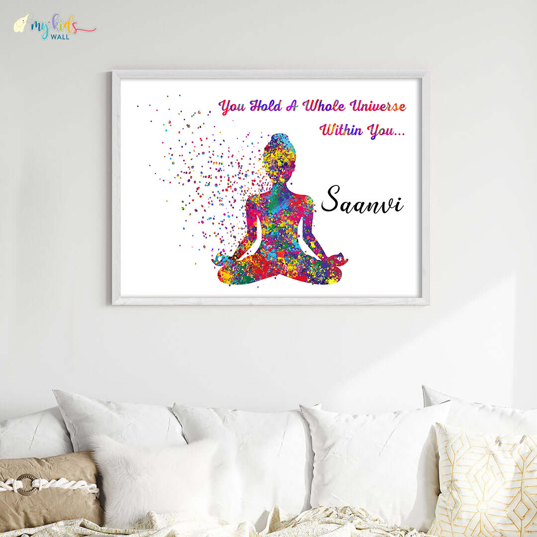 Meditating Yogi Personalized Wall Art Big Frame White