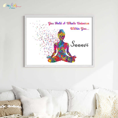 Meditating Yogi Personalized Wall Art Big Frame White