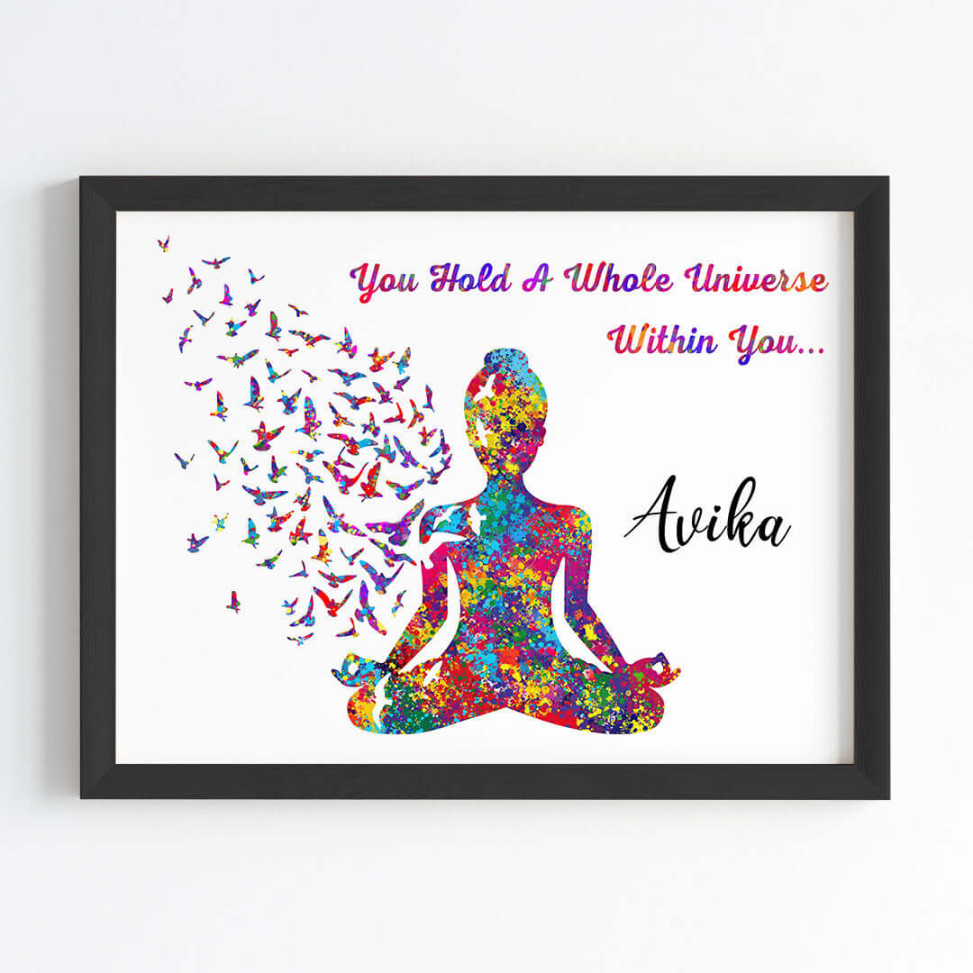 Inspirational meditating yogi wall art black frame