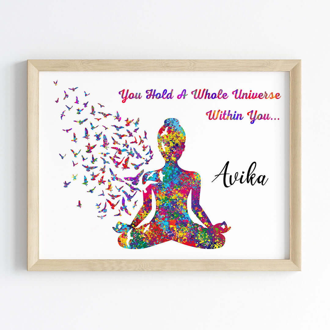 Inspirational meditating yogi wall art wooden frame