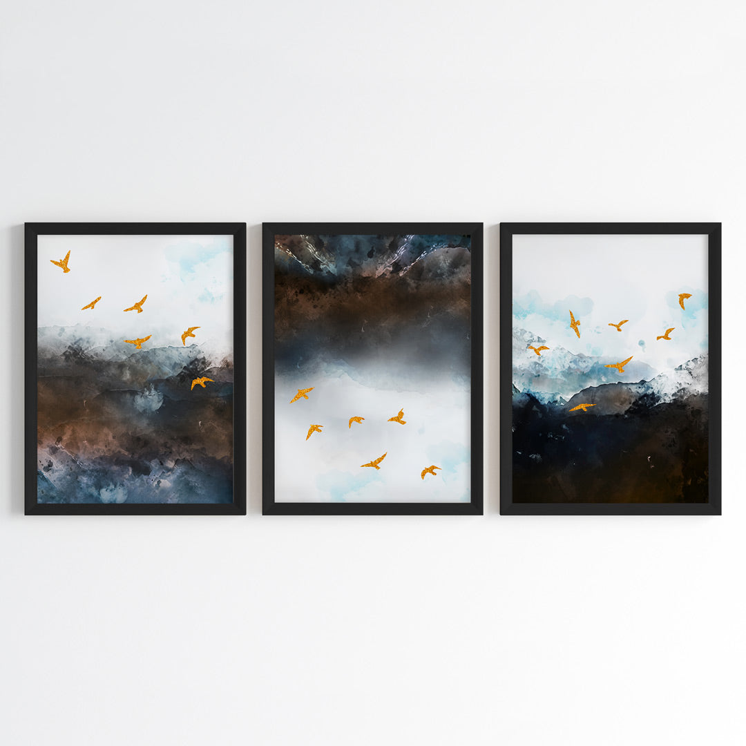 Mercurial Birds Abstract Wall Art (Framed Set of 3)