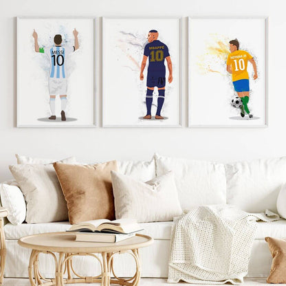 Inspirational messi mbappe neymar  set of 3 wall art white frame