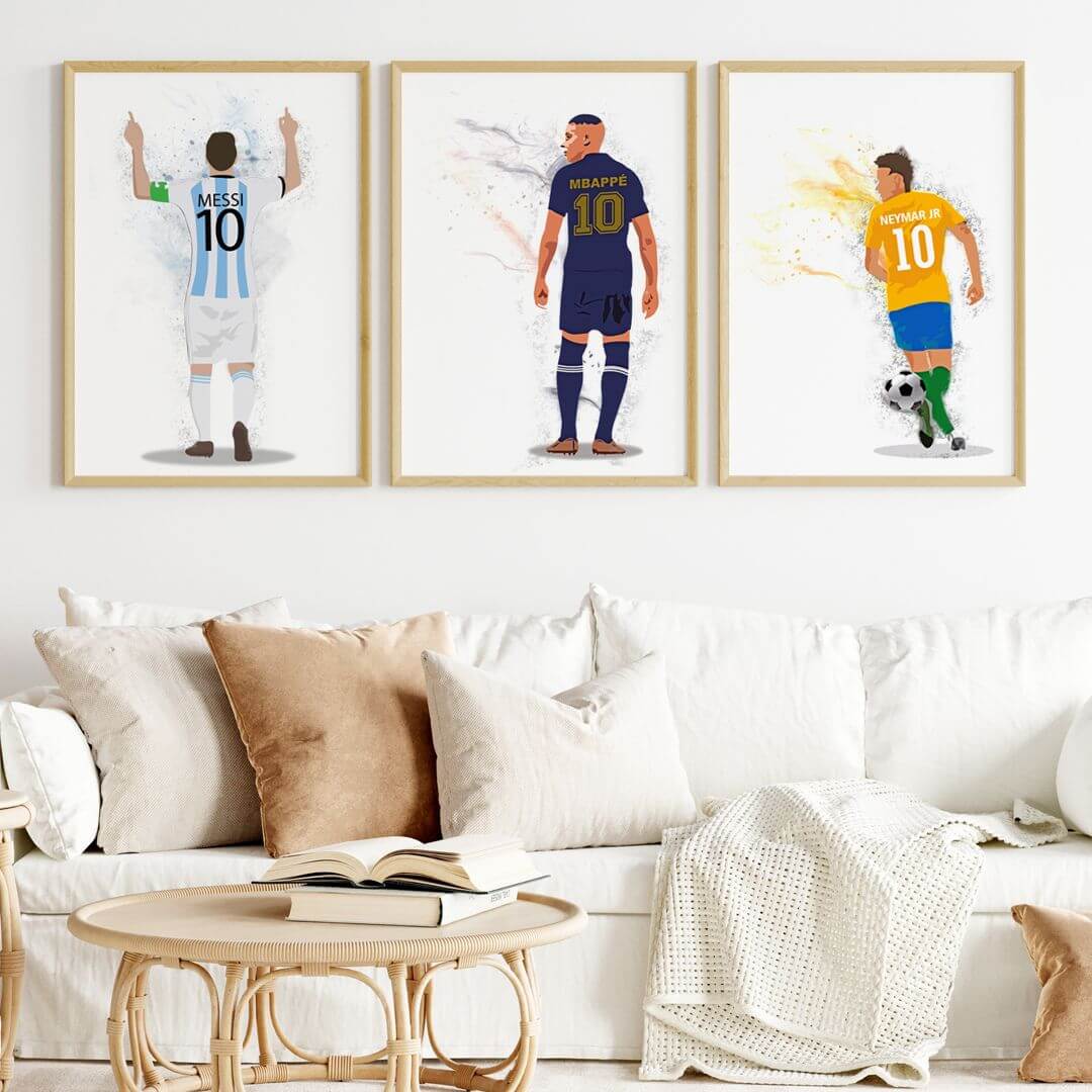 Inspirational messi mbappe neymar  set of 3 wall art wooden frame