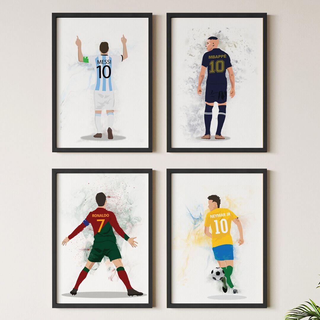 Inspirational messi ronaldo mbappe neymar set of 4 wall art black frame