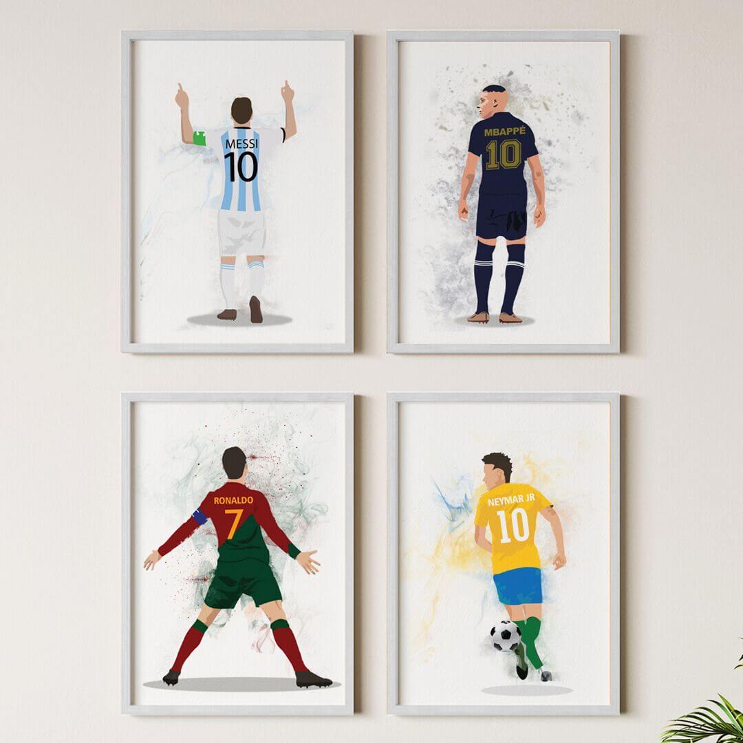 Inspirational messi ronaldo mbappe neymar set of 4 wall art white frame