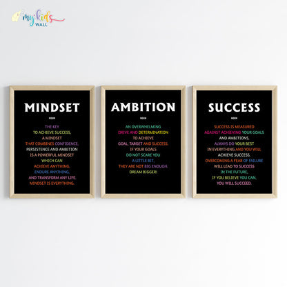 Inspirational success quote set of 3 wooden frames