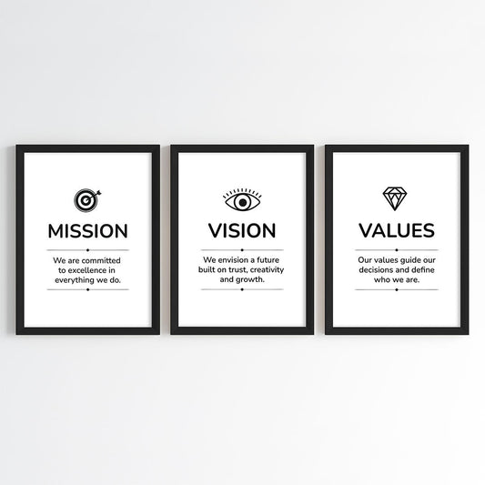 Mission, Vision & Values Motivational Wall Art (Framed Set of 3)