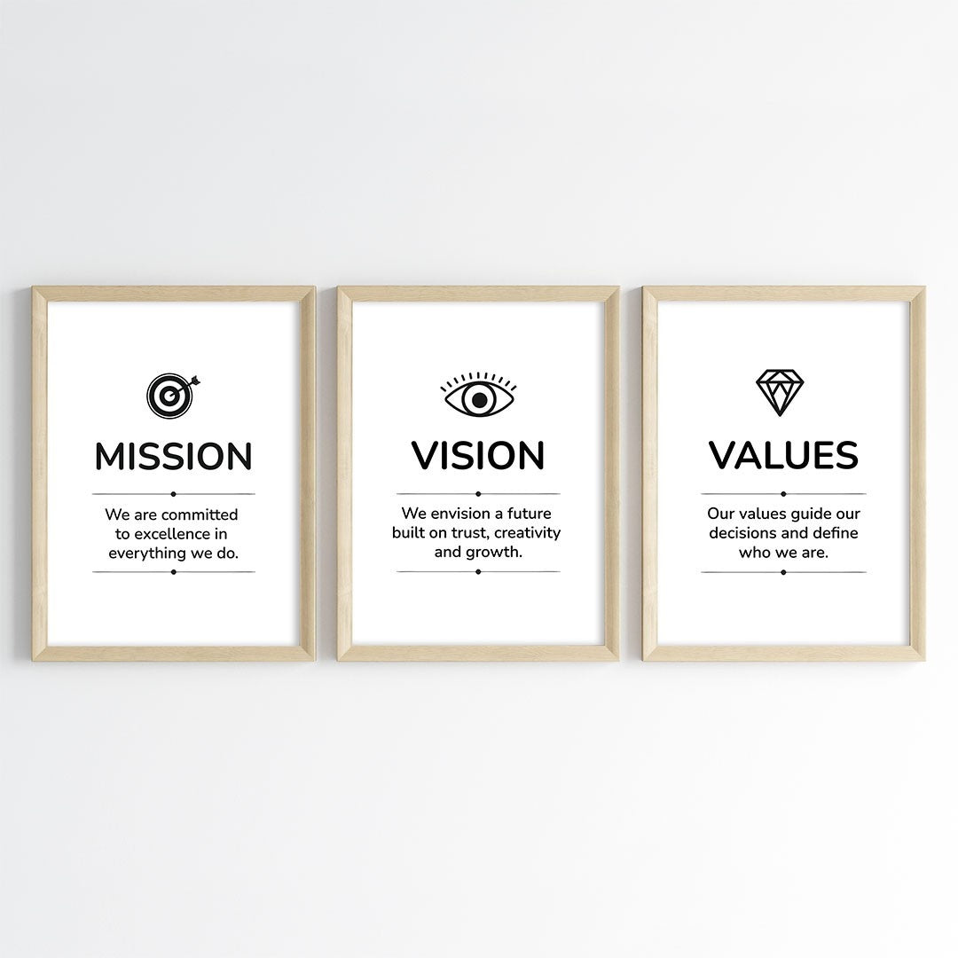 Mission, Vision & Values Motivational Wall Art (Framed Set of 3)