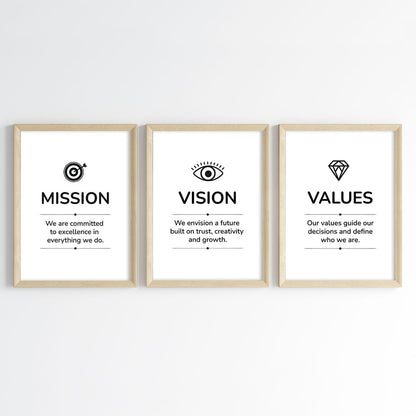 Mission, Vision & Values Motivational Wall Art (Framed Set of 3)