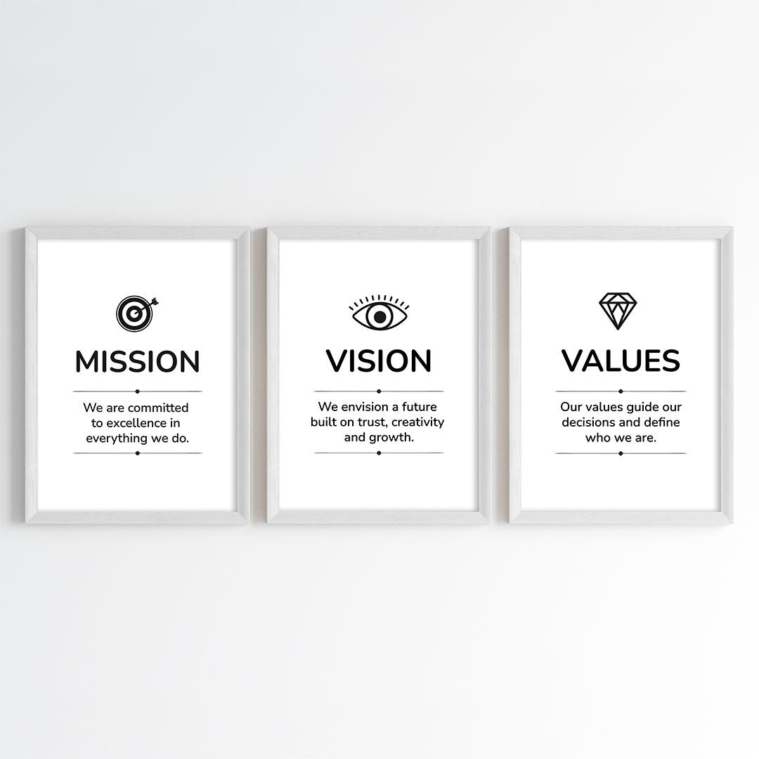 Mission, Vision & Values Motivational Wall Art (Framed Set of 3)