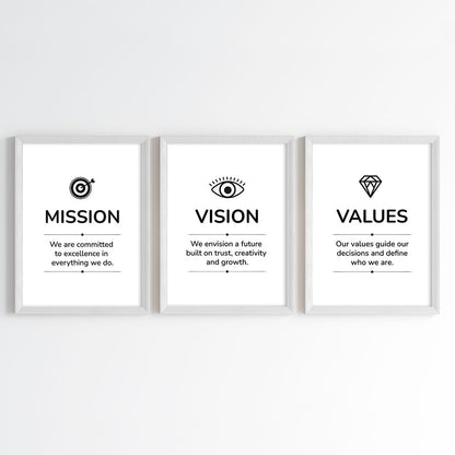 Mission, Vision & Values Motivational Wall Art (Framed Set of 3)