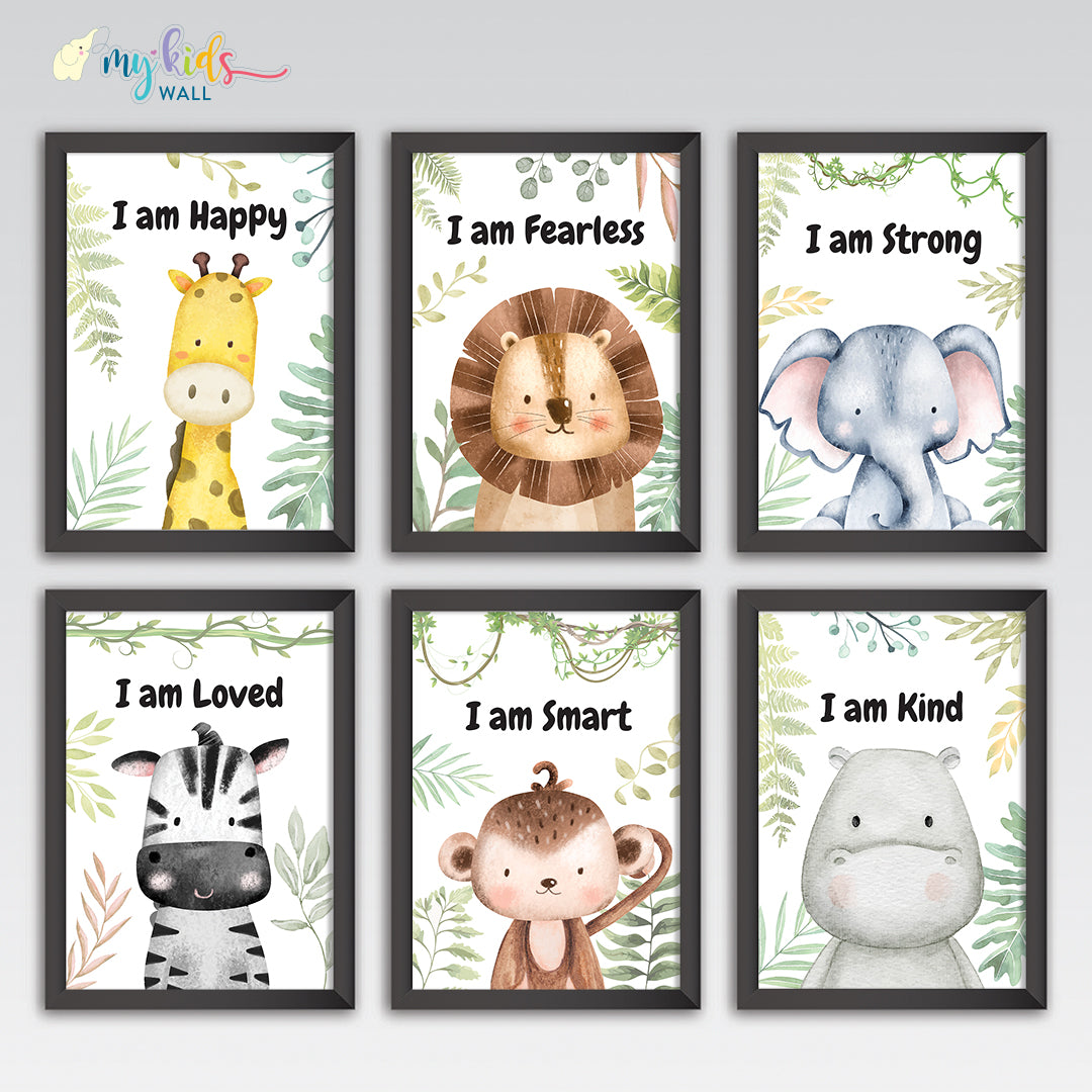 Motivational Baby Safari Animals Wall Art (Framed) New