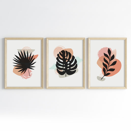 Modern Botanical Abstract Wall Art (Framed Set of 3)
