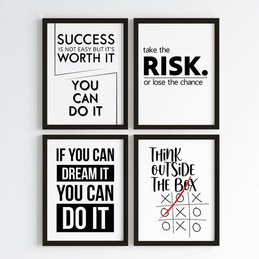 Modern Motivation Office Wall Art (Framed Set of 4)