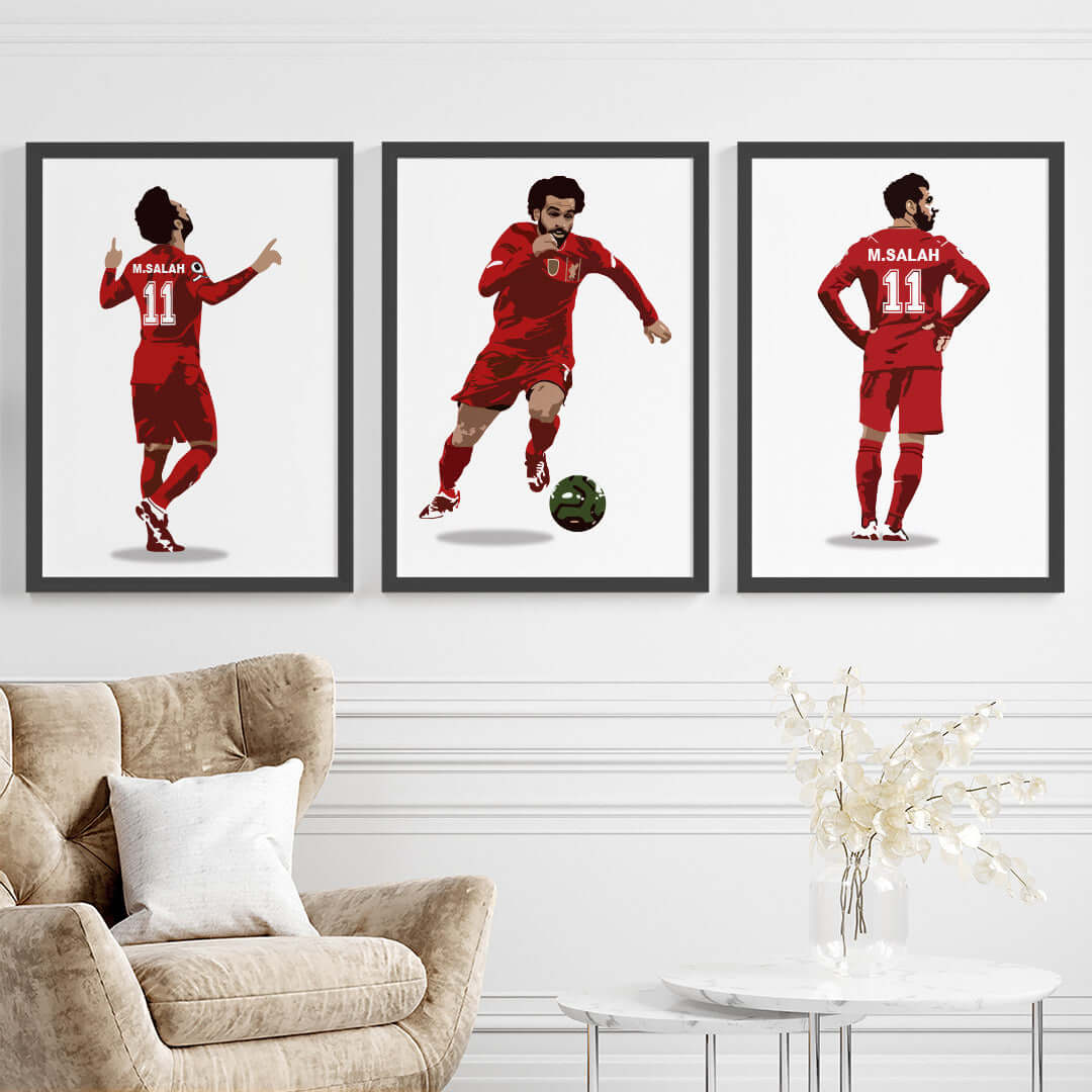 Inspirational mohamed salah set of 3 wall art black frame