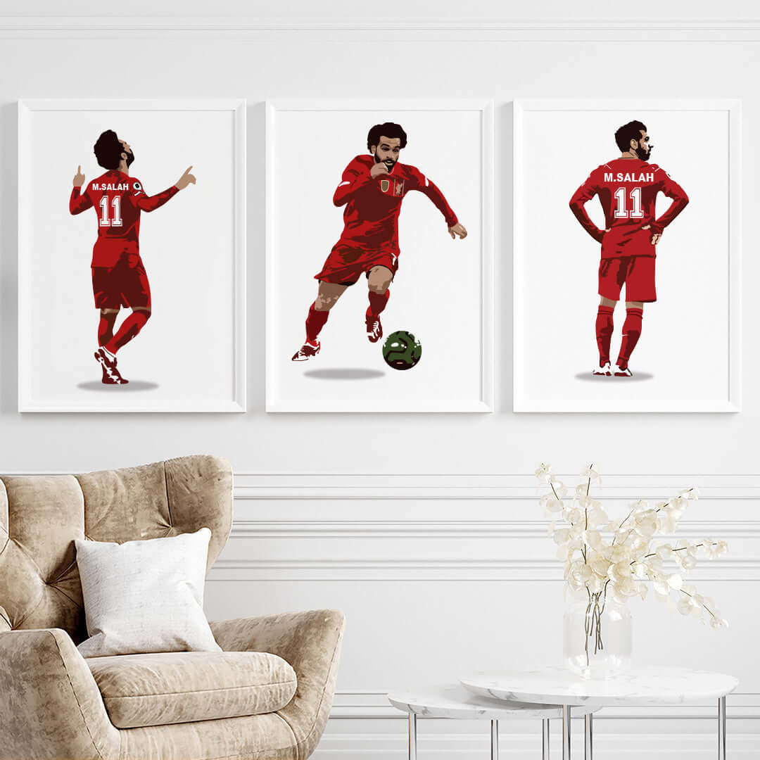 Inspirational mohamed salah set of 3 wall art white frame