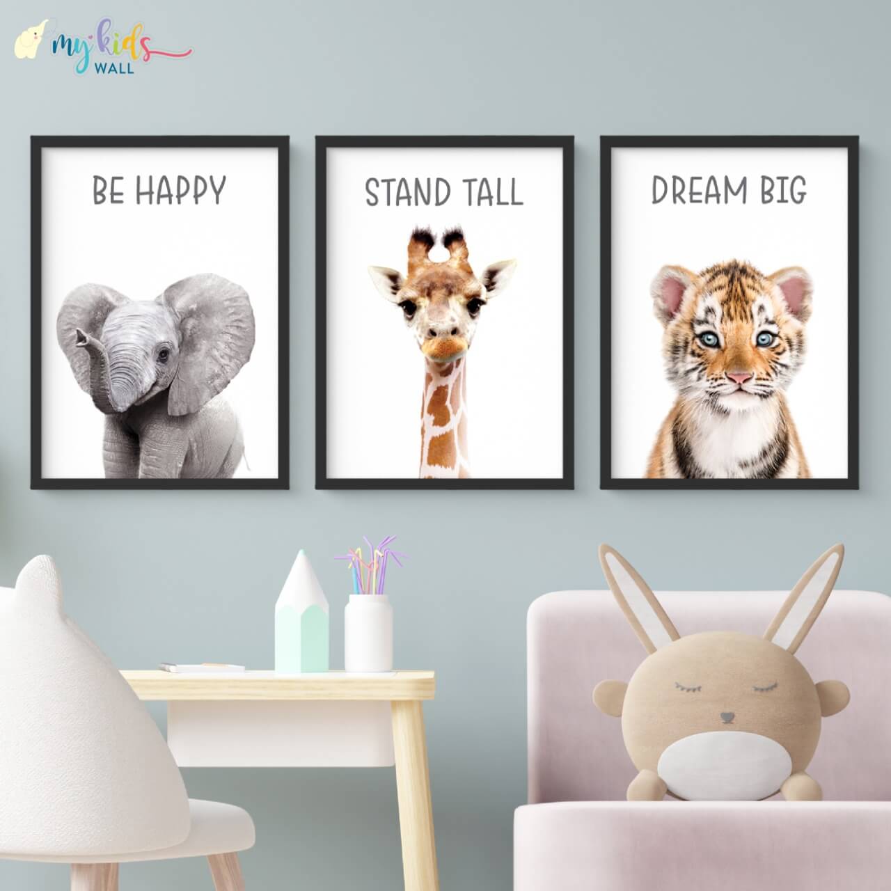 Inspiraional baby animals set of 3 wall art black frame