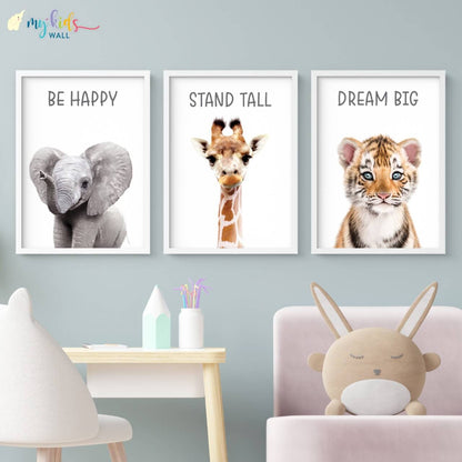 Inspiraional baby animals set of 3 wall art white frame