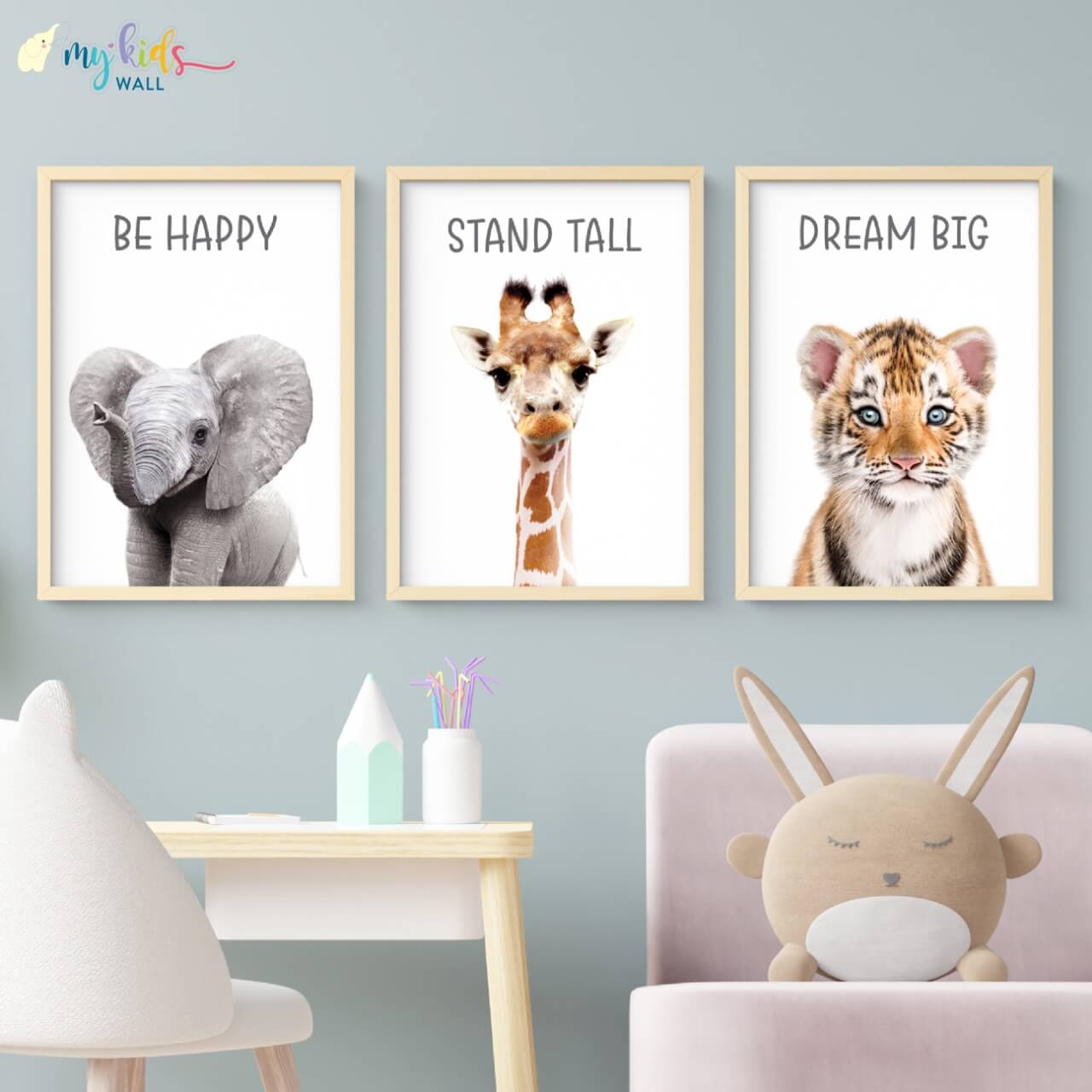 Inspiraional baby animals set of 3 wall art wooden frame