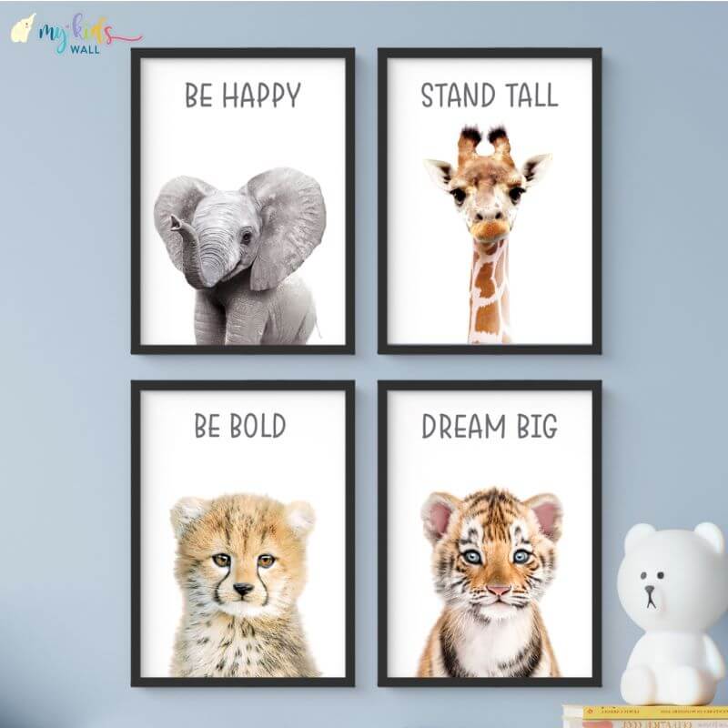 Inspiraional baby animals set of 4 wall art black frame