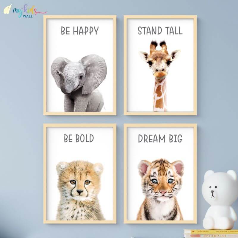 Inspiraional baby animals set of 4 wall art wooden frame