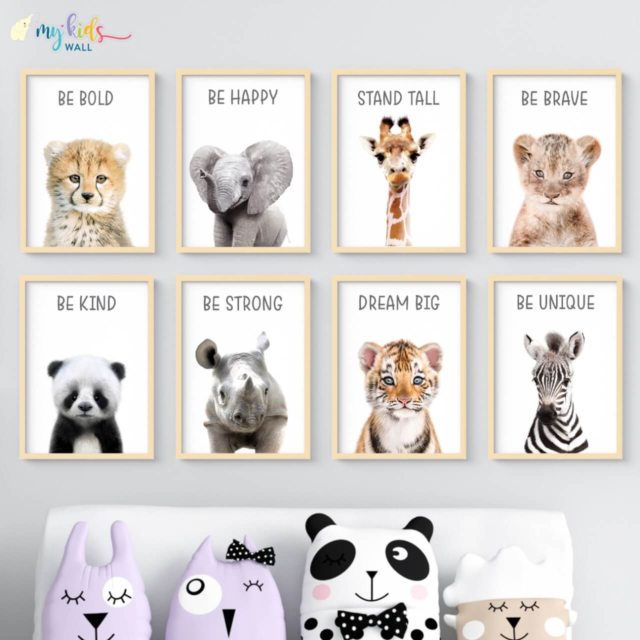 Inspiraional baby animals set of 8 wall art wooden frame