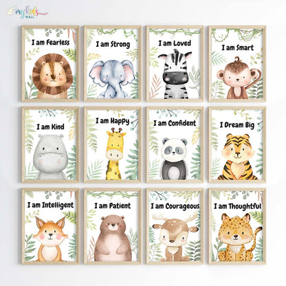 Inspirational baby safari animals set of 12 wall art wooden frames